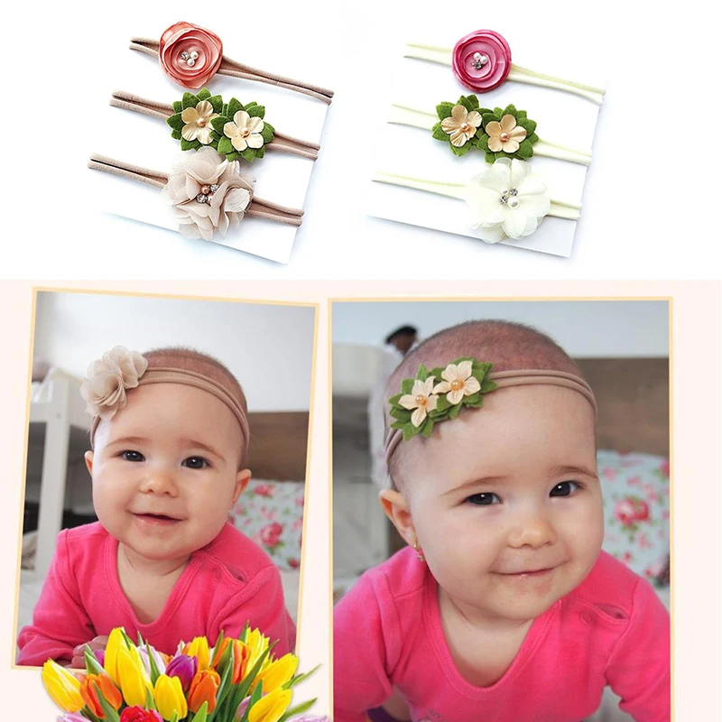 

2019 3pcs Baby Girls Flower Headband Set Infant Bowknot Lovely Headwear Gifts For Children Kids Princess Bands Hair Accessories