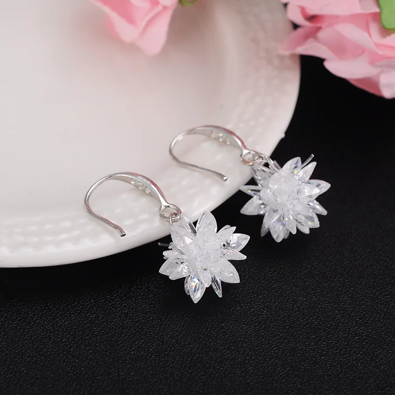 SALE Fashion jewelry 925 silver new crystal From Bulgaria Feather high-grade temperament circle anti allergy star moon earrings