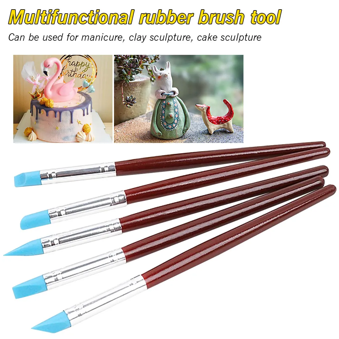 

Wood Handle Silicone Rubber Clay Shaper Sculpting Polymer Modelling Pottery Tools Set For DIY Crafts 5pcs/set