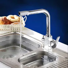 Хромированная отделка 3 способ Кухня очиститель воды смесители Палуба Гора чистый поток воды фильтр коснитесь Смеситель для мойки с двойной ручкой