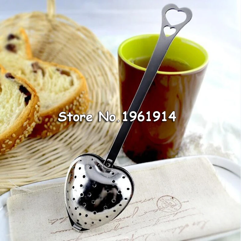 

100 pcs Stainless Steel Heart Tea Infuser Steeper Strainer Spoon Handle Shower Tableware Sets
