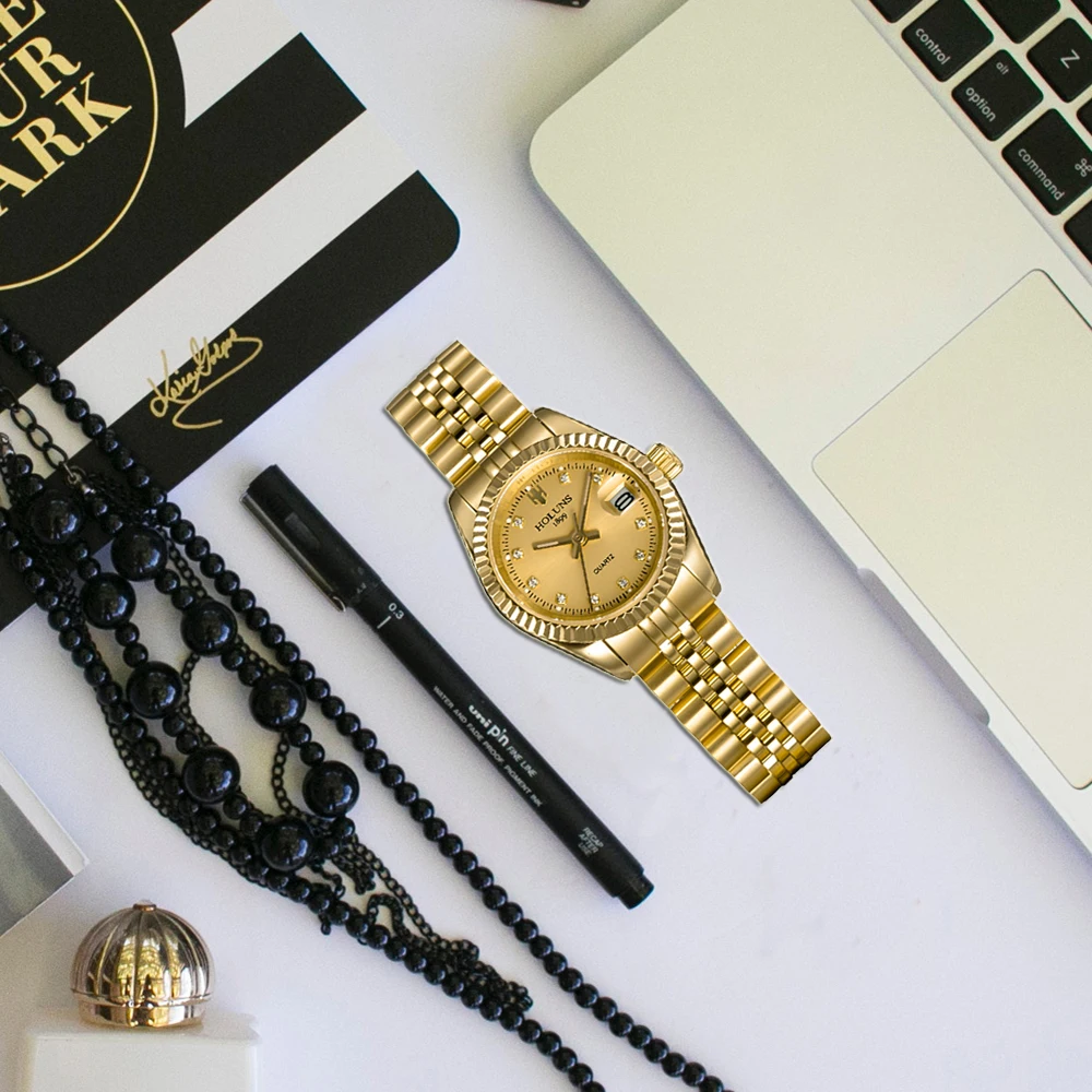 Holuns для женщин часы Дамы бренд роскошные золотые женские часы кварцевые с бриллиантами водостойкие платье Relogio Feminino Best Продавец