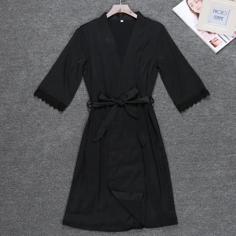 Летняя сексуальная ночная рубашка женский халат мини-кимоно банное Платье Пижама из искусственного шелка повседневные шелковые пижамы женское платье - Цвет: Черный