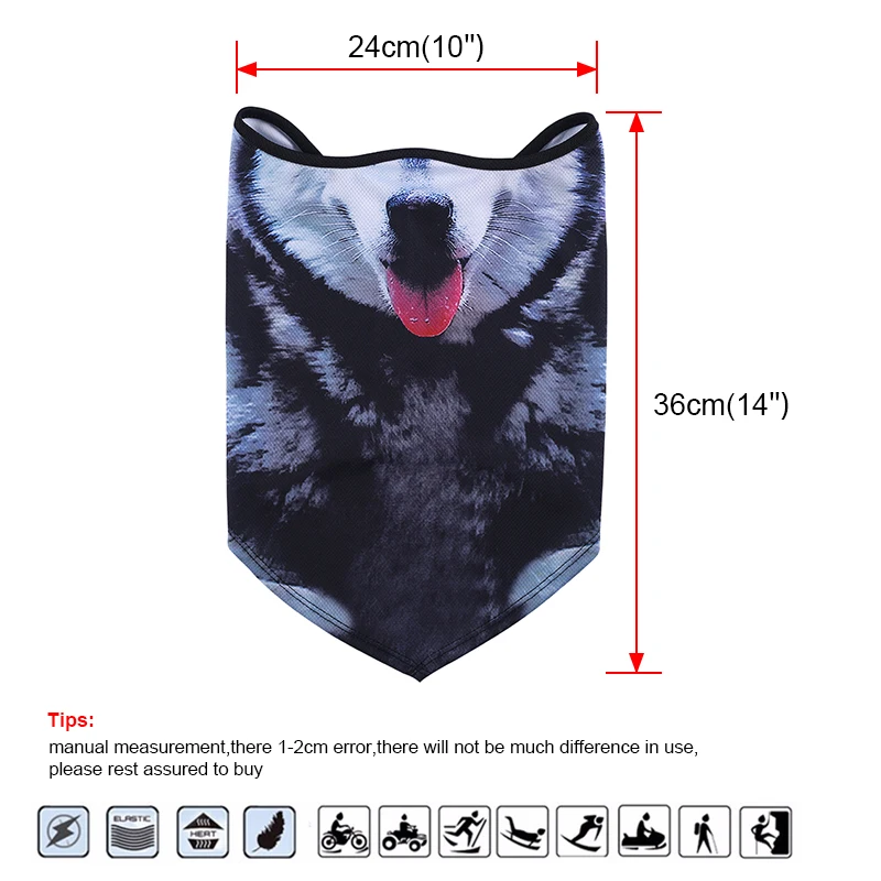 3D Собака Кошка Животное уха крышка бандана шеи Gaiter теплая половина лица маска