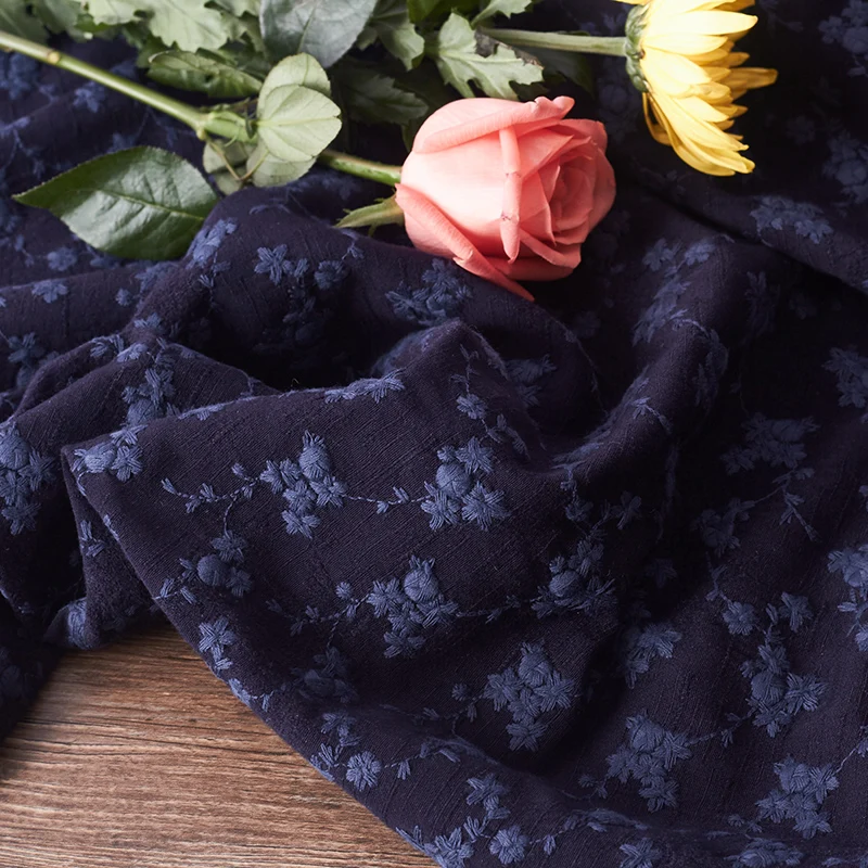 Вышитые Хлопчатобумажные Ткани весна и осень хлопчатобумажные ткани мягкие и удобные tissus синие Ретро литературные и художественные платья tissu