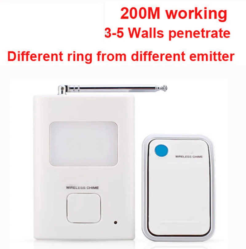 200m work ring bell 1 emitters+1 receivers music doorbell wireless