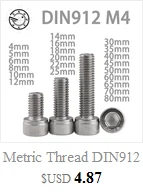 Метрическая резьба DIN912 M4 304 из нержавеющей стали с шестигранной головкой, винтовые болты M4*(4/5/6/8/10/12/14/16/18/20/22/25/30 /35/40/45/50