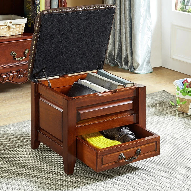 

15%European and American style storage stool household solid wood leather sofa stool coffee table stool children change shoes st