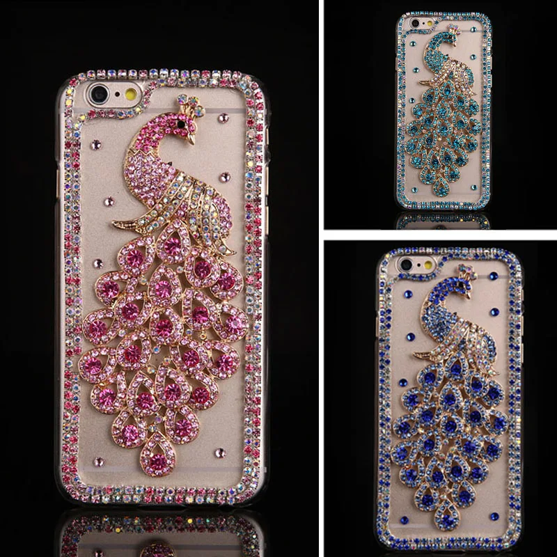 Для iPhone 7 Plus Роскошные DIY Ручной Горный Хрусталь Алмаз Павлин Чехол Galaxy S7 S6 Край