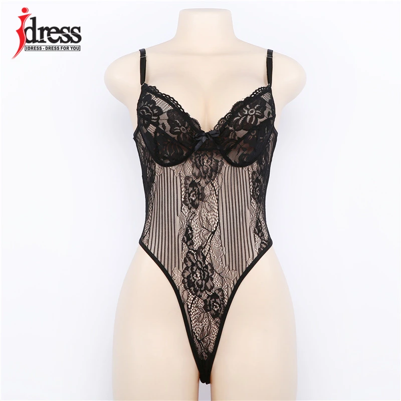 Женское кружевное боди с глубоким v образным вырезом и открытой спиной IDress черный