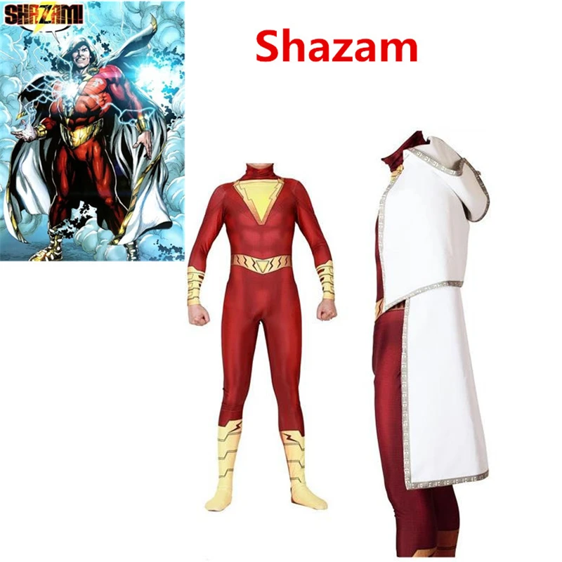 

New Anime Captain Marvel Cosplay Costumes Shazam Billy Batson Superhero Spandex Zentai Adult Kids Size Party Halloween Suits