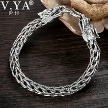 Байкер браслет 925 пробы Серебряный Дракон браслеты для мужчин звено цепи полированный ручной работы Винтаж Панк ювелирные изделия для мужчин подарок
