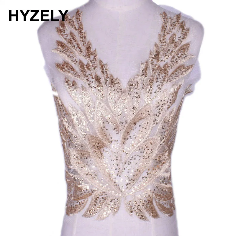 

Gold Flower Sequin Body Embroidery Neckline Lace Applique Trimmings Collar for Evening Dress Sewing DIY Scrapbooking Patch NL221