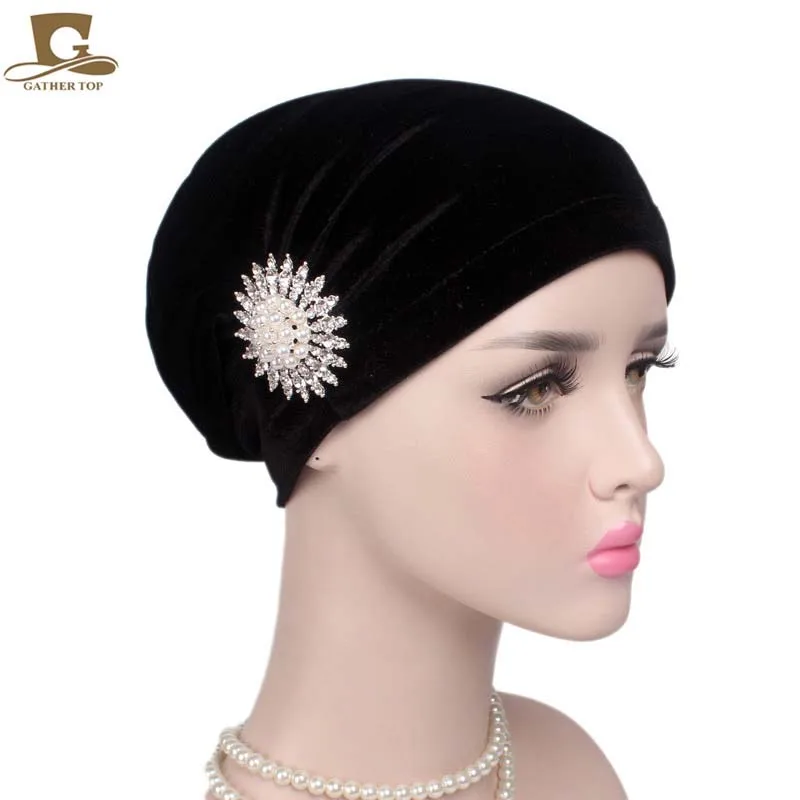 1x Moslemische Frauen Stretch Turban Hut Chemo Haarausfall Kopf Wrap Samt Cap