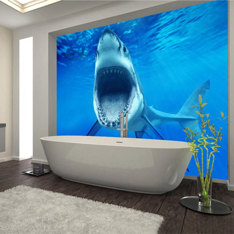Современные простые 3D стерео Акула фотообои ванная комната ПВХ