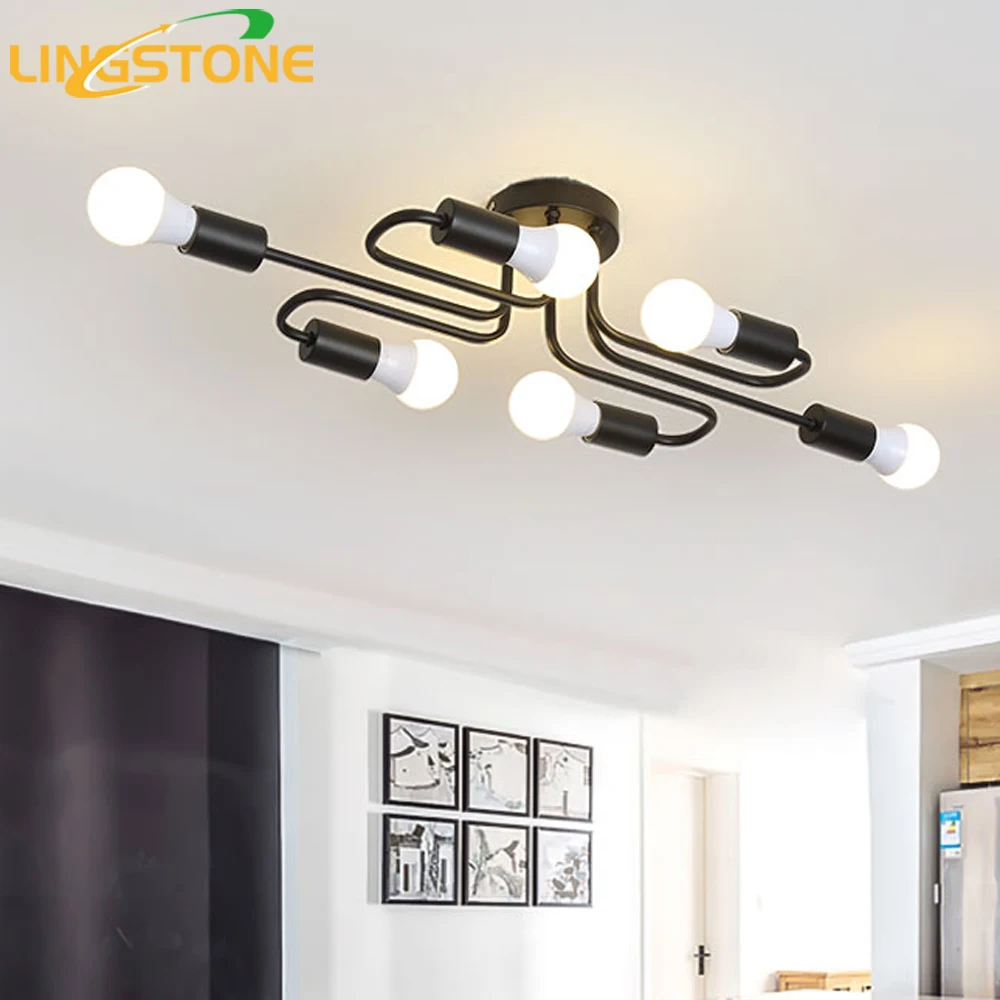 Koop Vintage Plafond Verlichting Zwart Ijzeren Buis Plafondlamp Loft Industri euml;le Verlichting Armatuur Decoratie Slaapkamer Woonkamer Restaurant