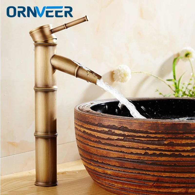 Classical Basin Faucet Antqiue Brass Bamboo Waterfall Bathroom Sink