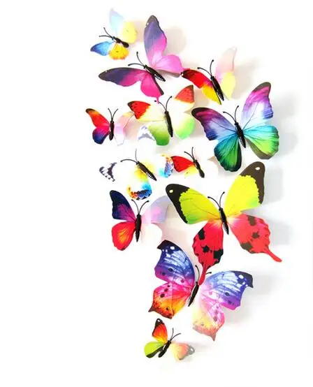 12 Pcs/Lot PVC 3D Magnet Butterfly Wall Stickers Butterflies Decors for Wedding Party Home Kitchen Fridge Decoration