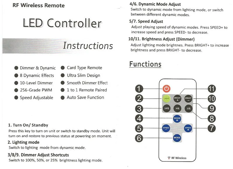 Светодиодные полосы контроллер DC12-24V 11key RF беспроводной пульт дистанционного управления для Светодиодные полосы затемнения