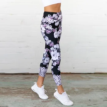 Women Yoga Pants Sport Leggings Floral 3D Print Elastic Workout Dance Tights Fitness Capris Running Jeggings Skinny Gym Trousers 2