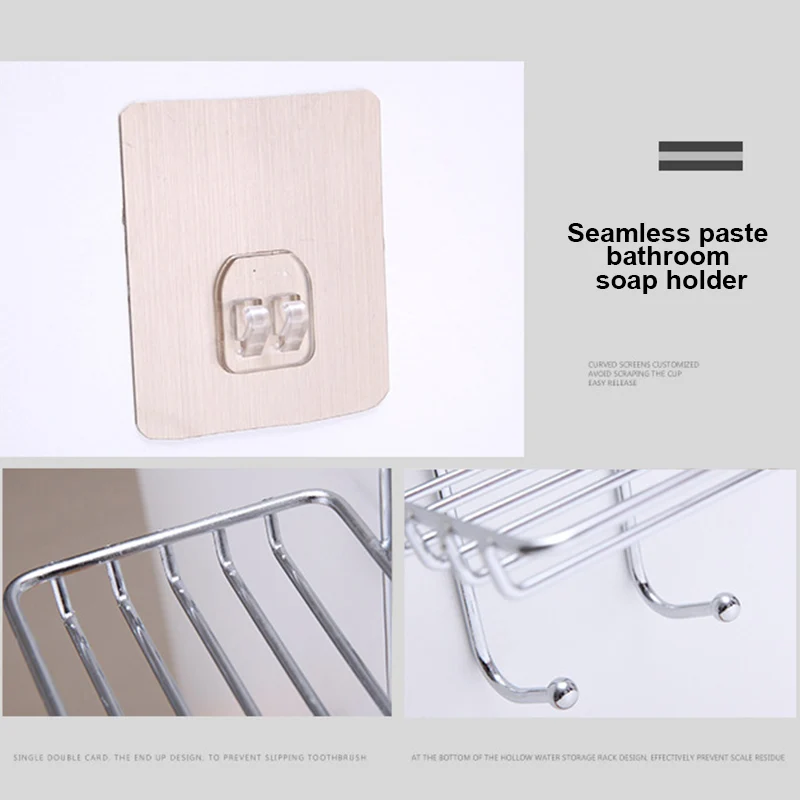 لاصق الفولاذ المقاوم للصدأ حامل الصابون الحائط مزدوجة طبقات تخزين الرف للحمام المطبخ J2Y