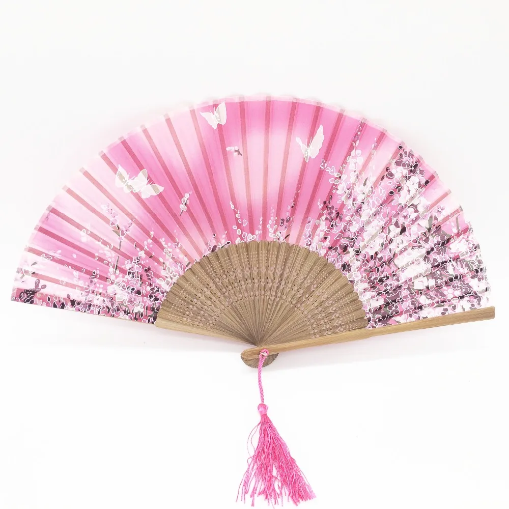 Japanese Handheld Folding Fan White Butterfly Sakura Pattern Silk ...