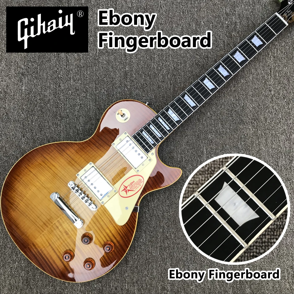 

High quality hand-made electric guitar, tobacco burst maple top electric guitar with ebony Fingerboard, free shipping