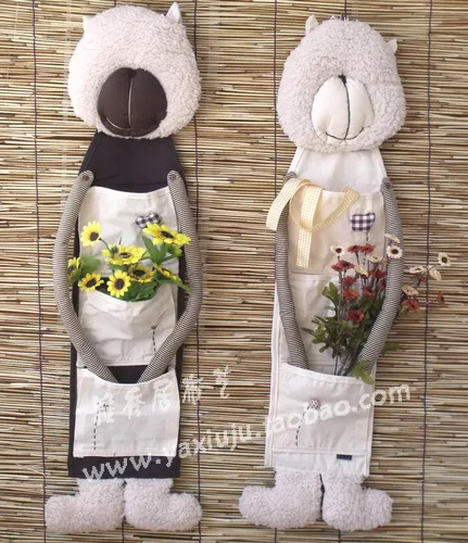 

Cartoon plush bear three grid cloth pouch bags of debris towel hanging towel rack warmth Home Decorations 71*18CM