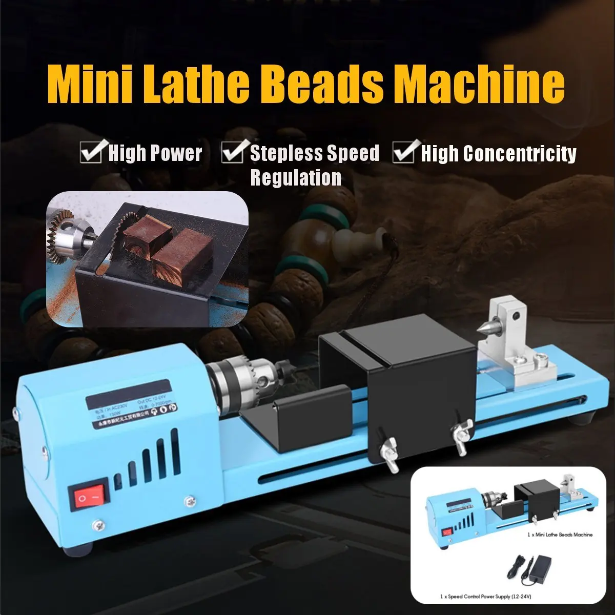 

150W Mini Lathe Machine Tool DIY Woodworking Wood lathe Milling machine Grinding Polishing Beads Drill Rotary Tool