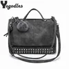 Hot Vintage Nubuck Leather Female Top-handle Bags Rivet Larger Women Bags Hair Ball Shoulder Bag Motorcycle Messenger Bag ► Photo 1/6