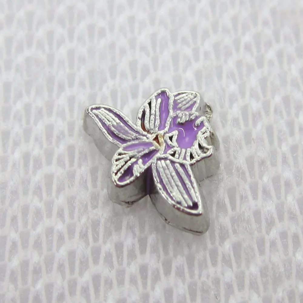 New 20pcs/lot Purple flower charm floating charms living glass memory