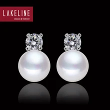 CZ Del Diamante Y de La Perla Pendientes Botón Redondo Genuino Blanco Perla Natural de Agua Dulce Perla Pendientes de la Joyería Para Las Mujeres