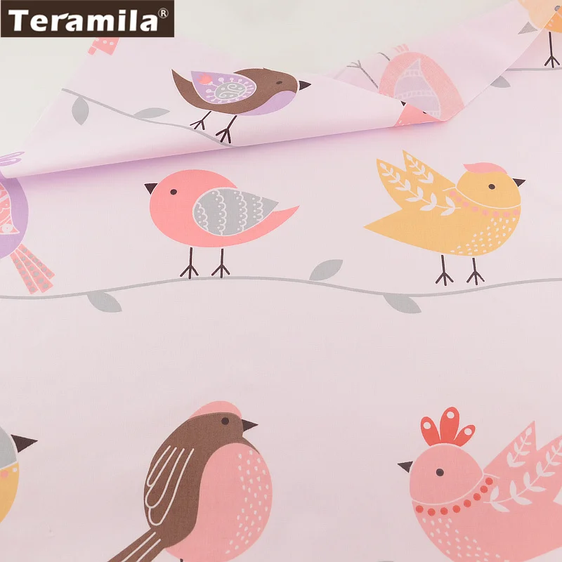 100% Cotton Fabric Pink Cute Birds Designs Twill Fat Quarter Home Textile TERAMILA Material Bed Sheet Patchwork Quilting Tecido | Дом и сад