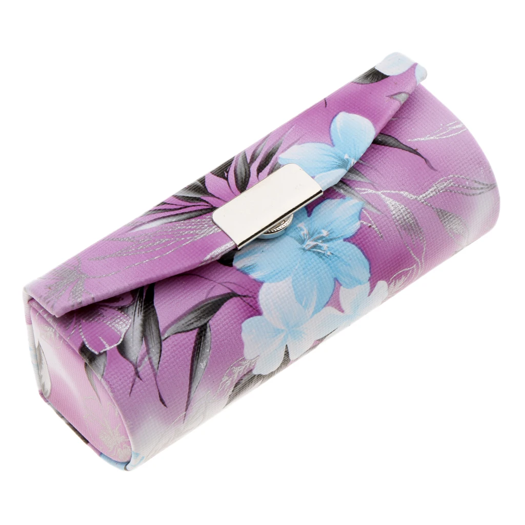 Leather Lipstick Case Holder With Mirror,Chinese Traditional Flower Design Makeup Jewelry Holder Box Lip Balm Carry Case Travel