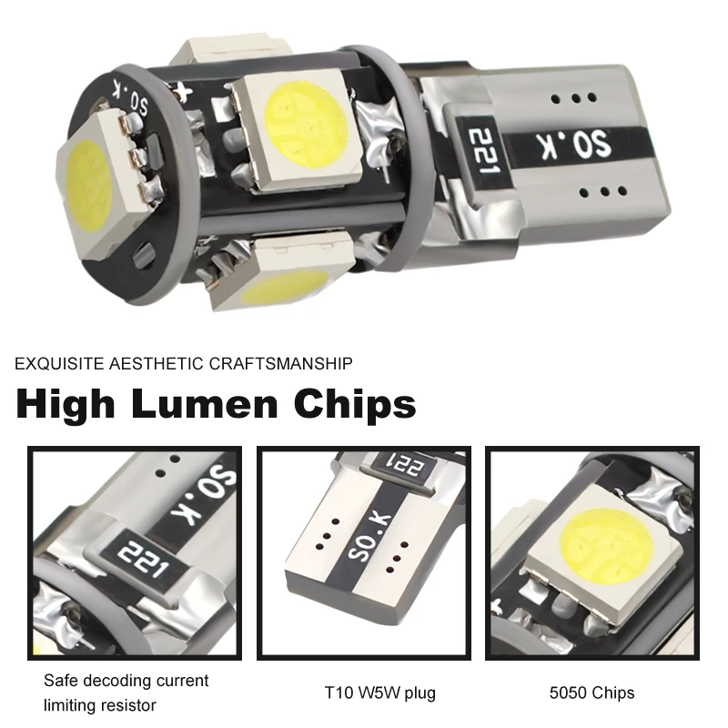 T10 LED W5W 100 168 ���� Canbus ���� ���� 194 SMD 5 SMD ��� LED �ڵ��� ����Ʈ ���� ���� ��� ���ڴ� ���� Ʈ�� ����Ʈ 12V, 5050 ��