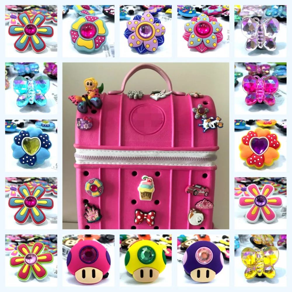 

4PCS/SET High Quality Flowers Butterfly Cartoon Shoe Charm Shoe Accessories Shoe Buckle Fit Bracelets With Holes Kids Party Gift
