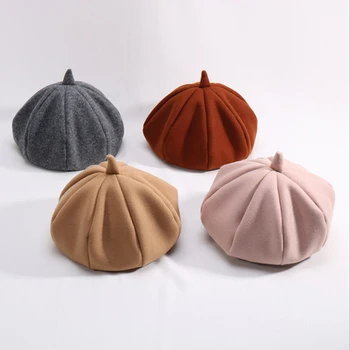 

Autumn Winter Baby Hats Solid Baby Girls Hipster Joker Wool Felt Beret Multicolor Painter Hat For Children