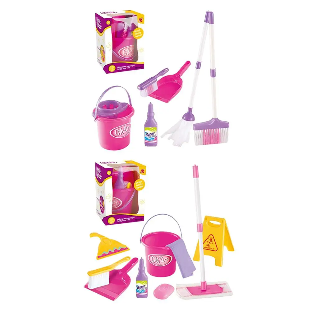 Pretend Mopping Bucket Toy Simulation Mini Cleaning Tool Playhouse Broom Mopping Bucket Toy Set For Children