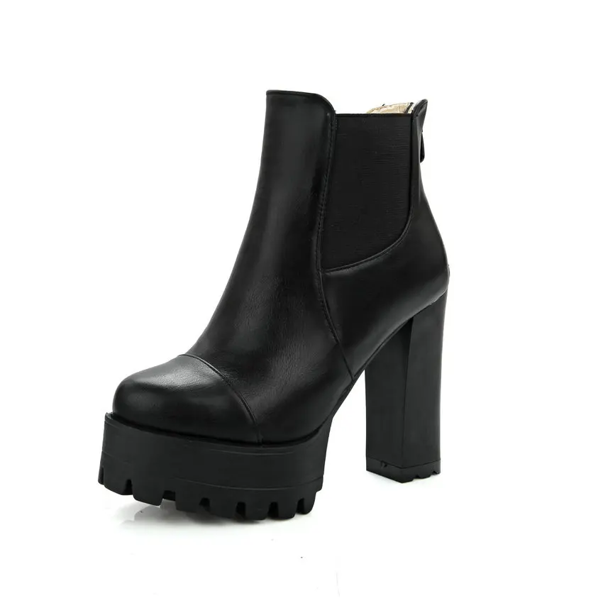 NESIMOO/; модная женская обувь из искусственной кожи на молнии с круглым носком; ботильоны на высоком квадратном каблуке; женские мотоботы; размеры 34-43 - Цвет: Черный