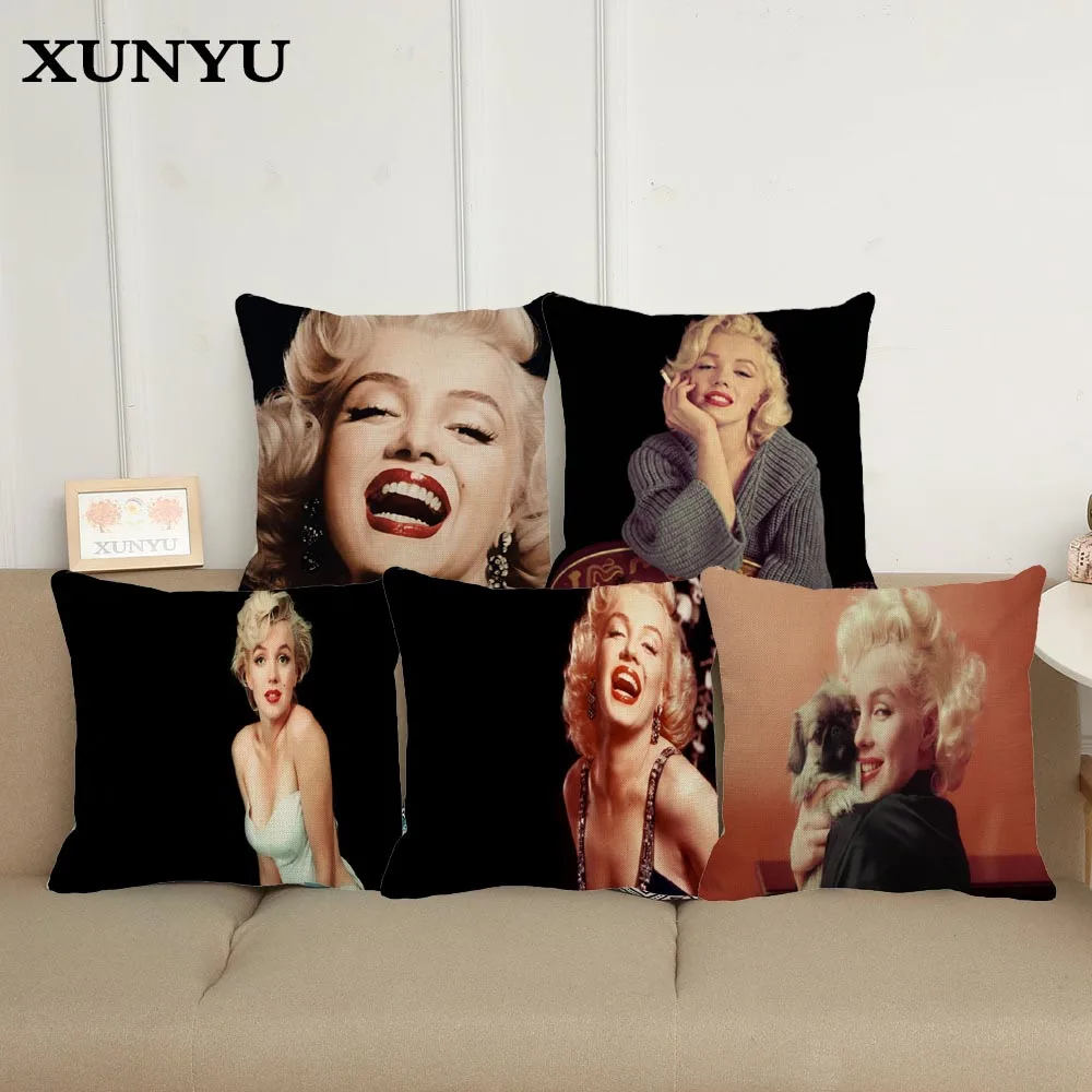 

XUNYU American Marilyn Monroe Fashion Linen Decoration Pillowcase Cushion Cover Waist Pillowcase Sofa Seat Decor