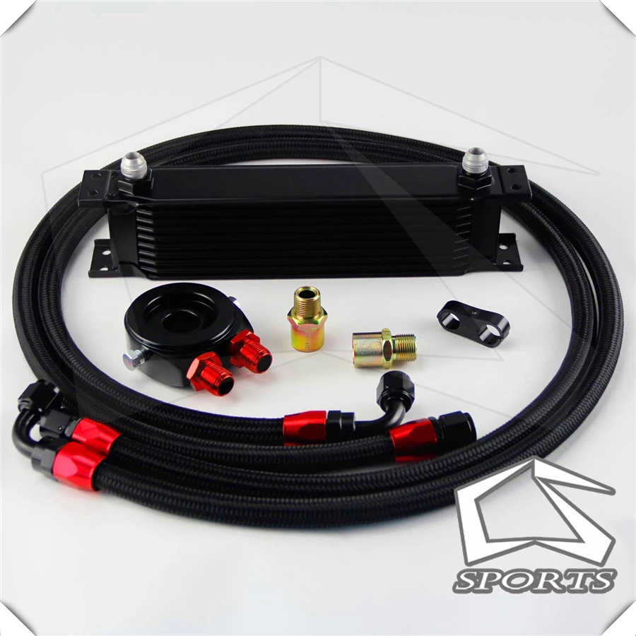 ^*Best Offers 10 Row AN8 Engine Oil Cooler + 3/4*16 & M20 Filter Adapter hose Kit