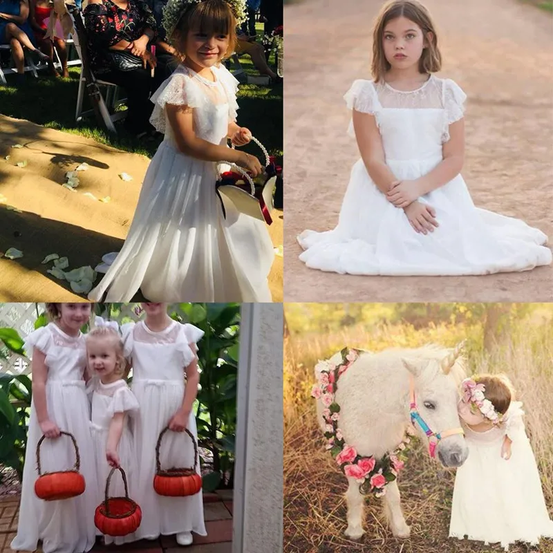Простое дизайнерское шифоновое ТРАПЕЦИЕВИДНОЕ платье принцессы с короткими рукавами, платье с цветочным узором для девочек на свадьбу