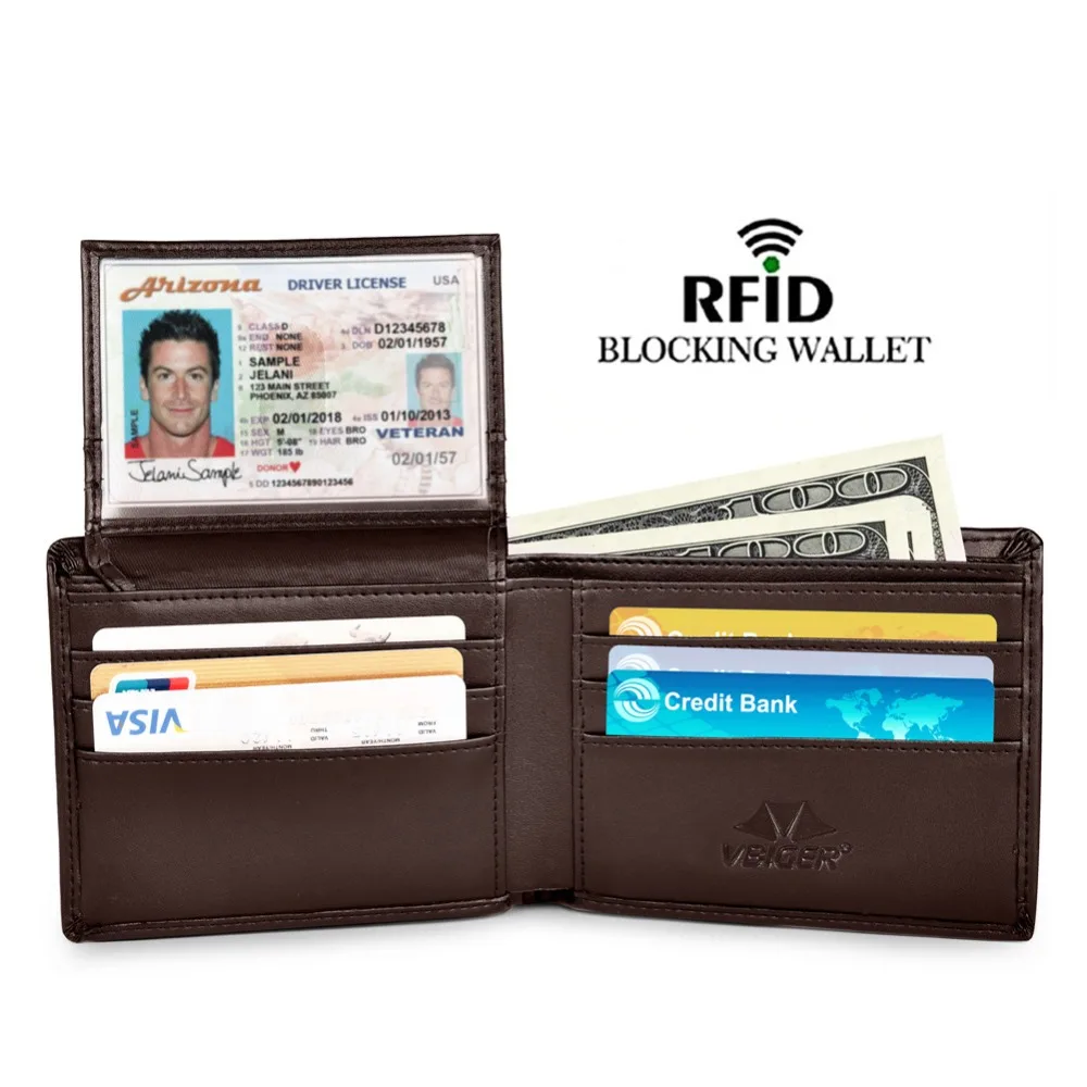 

Vbiger RFID Blocking Wallet Secure Bifold Card Holder Protector Leather Purse Male Genuine Leather Wallet for Women and Men