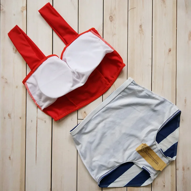 Women Ruffle Top Pink Swimwear Teens Swimsuit Bikini Two 2 Piece High Waist Biquini May High-waisted Red Pad Swiming Suit 2019