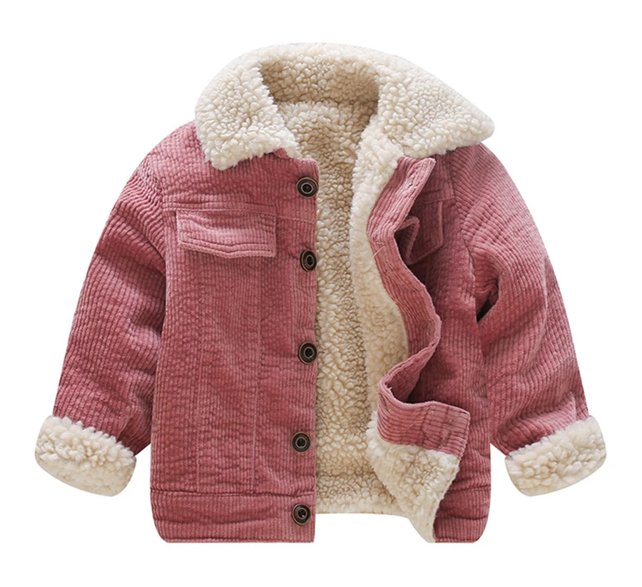 New Winter Lamb Wool Coat for Girls Kids Single Breasted Corduroy
