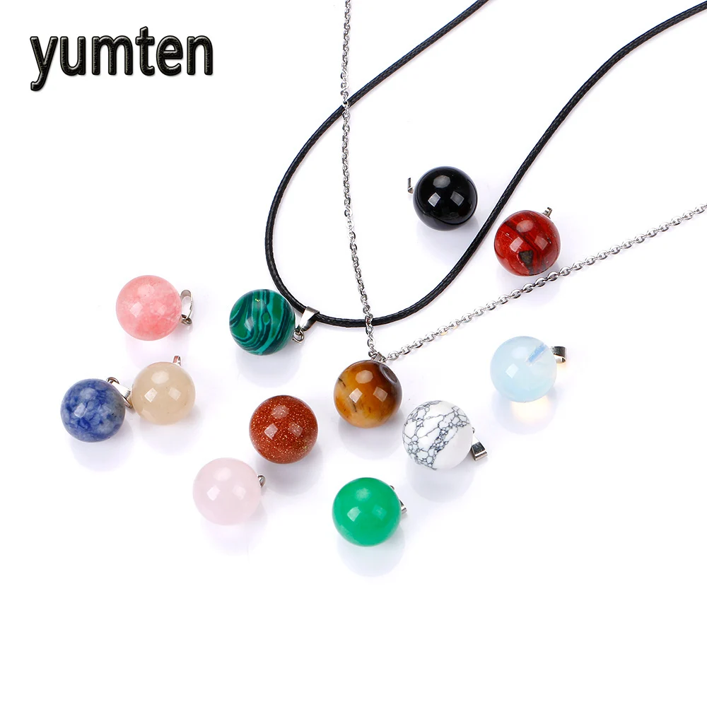 

Yumten Natural Stone Round Pendants Necklace Fashion Accessories Robijn Sapphire Spinelcharm Maquillaje Dijes Breloque 12PCS