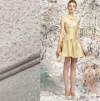 

gold color bright golden jacquard brocade dress elegant cloth skirt Coat Fabrics