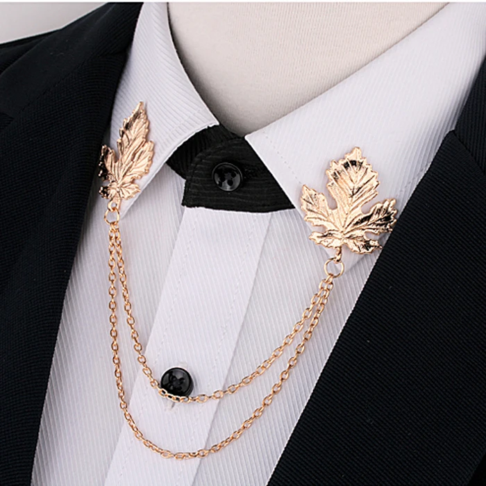 Fashion Retro Maple Leaf Chain Tassel Blouse Shirt Collar Tip Pin Brooch Collar Chain Fashion Jewelry