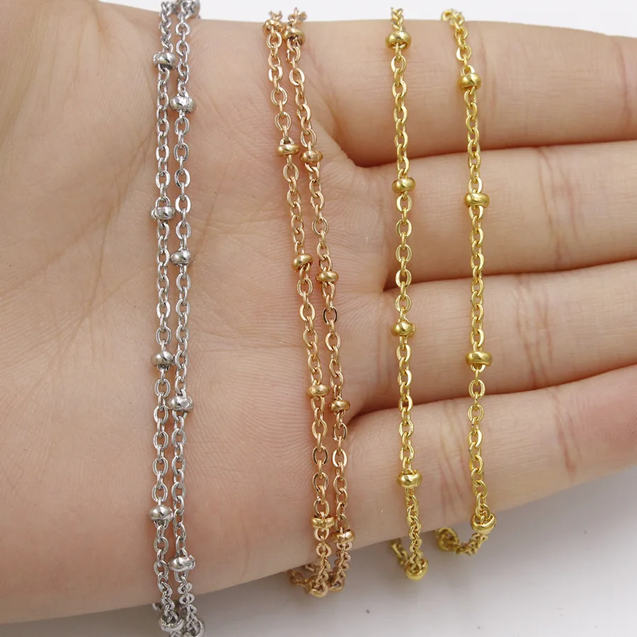 

2pc 316L Stainless Steel 45 50 55 60cm Long Rolo Cable Chain Necklace Gold Silver Rose Gold 3mm Ball Bead Necklace Chain Jewelry