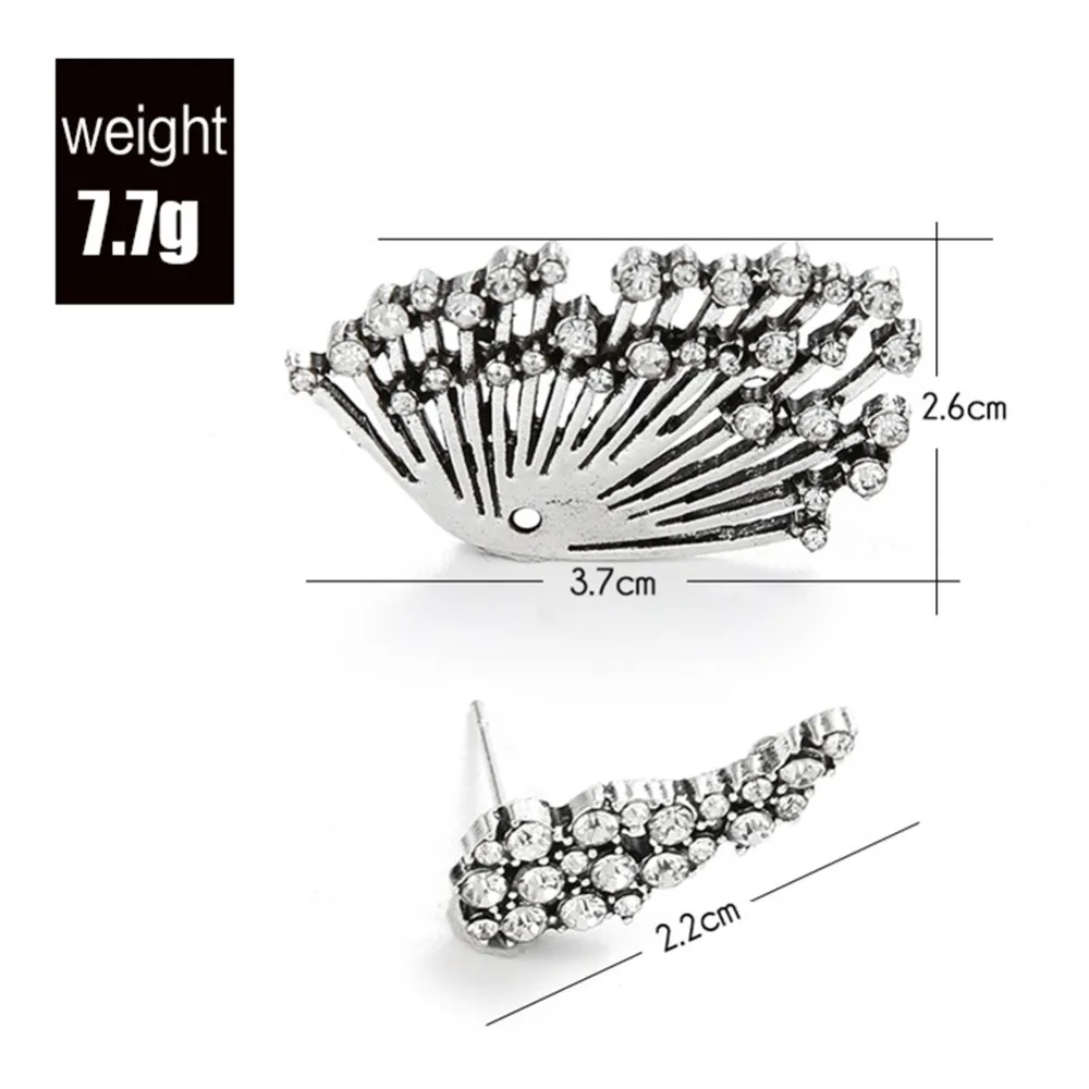 Luxury Design Full Rhinestone Crystal Single Stud Earrings For Women Punk Angel Wing Ear Piercing party Jewelry
